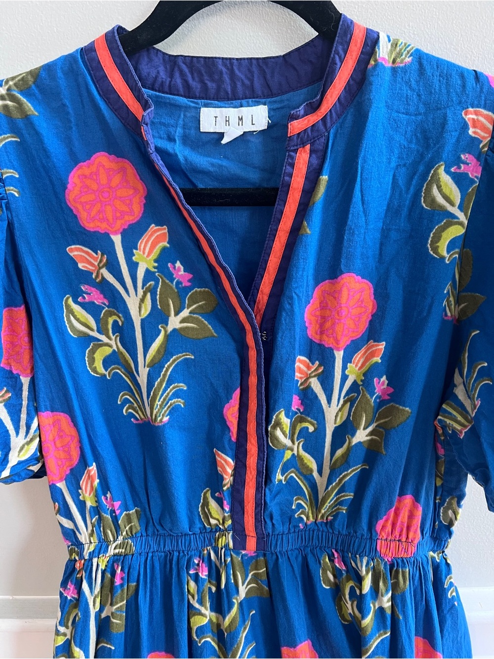 THML Royal Blue Midi Dress with Pink Floral Print - Picture 3 of 7